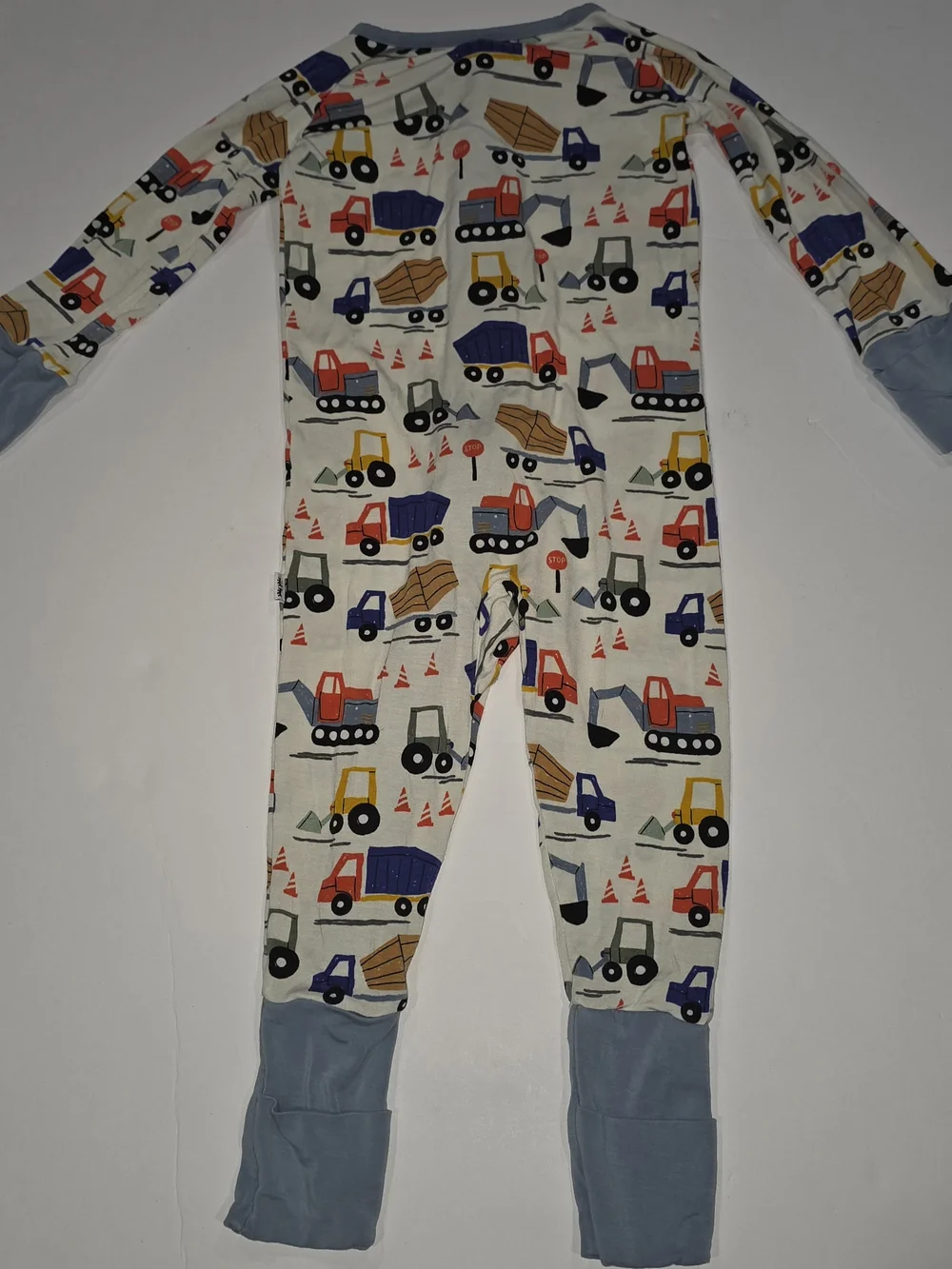Little Sleepies Construction Truck Print One-Piece Footie with Blue Trim 6-12 Mo